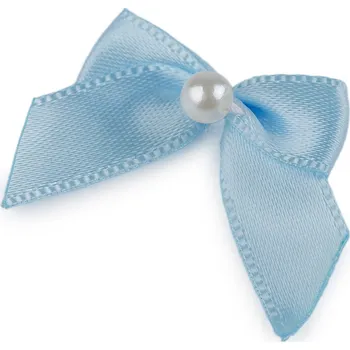 Saténová mašlička s perlou 30x35 mm, barva 11 modrá světlá