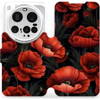 Pouzdro na mobilní telefon Flipové pouzdro Mobiwear - Xiaomi 15 Ultra - VP45S Temné červené květy (Knížkové flip pouzdro, obal, kryt na mobil Xiaomi 15 Ultra - VP45S Temné červené květy, materiál Umělá kůže + TPU - ochrana 360°, stojánek, silikonová vanička, magnetické zavírání)