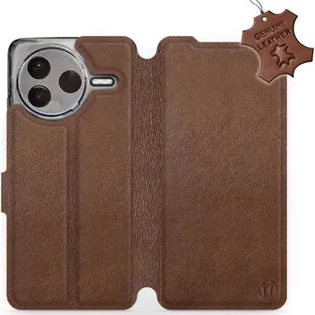 Pouzdro na mobilní telefon Kožené flip pouzdro Mobiwear - Xiaomi POCO F7 Pro 5G - Hnědé (Kožené knížkové pouzdro, obal, kryt na mobil Xiaomi POCO F7 Pro 5G, Hnědé, materiál Genuine Leather, ochrana 360°, stojánek, silikonová vanička, magnetické zavírání)