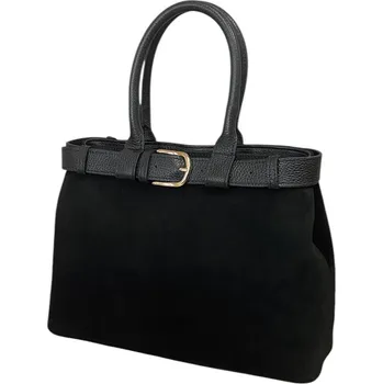 Kabelka Černá broušená kožená kabelka do ruky