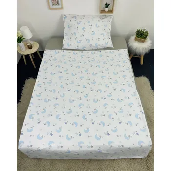 Povlečení Dětské bavlněné povlečení, jednolůžko - Modrý Měsíček a hvězdičky