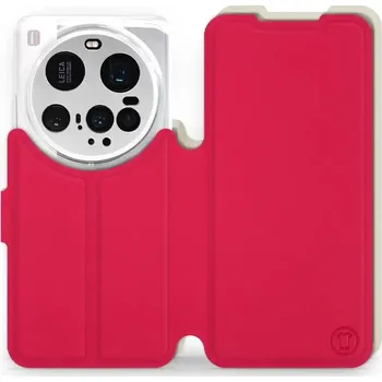 Pouzdro na mobilní telefon Flipové pouzdro Mobiwear Semiš - Xiaomi 15 Ultra - Rudé & Béžové (Knížkové semišové flip pouzdro, obal, kryt na mobil Xiaomi 15 Ultra - Rudé & Béžové, materiál semiš + TPU, ochrana 360°, stojánek, silikonová vanička, magnetické zavírání)