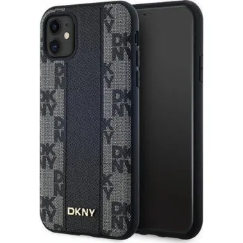 Pouzdro na mobilní telefon DKNY Kožený kryt DKNY MagSafe s jednobarevným kostkovaným vzorem – iPhone 11 (černý)