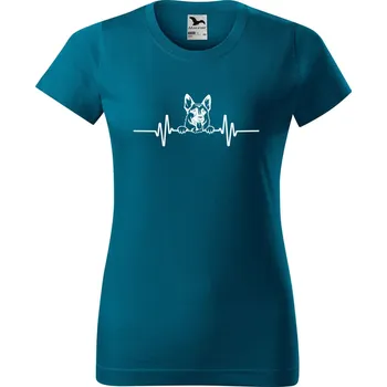 Dámské oblečení DOBRÝ TRIKO Dámské tričko s potiskem Tep srdce vlčák Barva: Petrolejová, Velikost: XL
