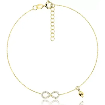 Náramek Náramek na kotník nebo zápěstí ze stříbra 925 - zlatá barva, symbol "Infinity", kulatý zirkon, kulička