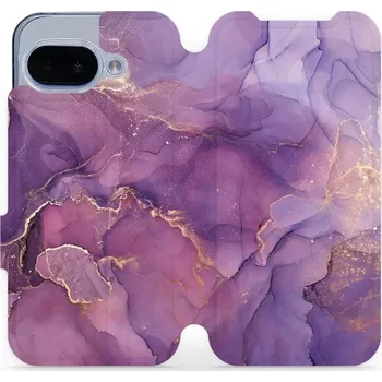 Pouzdro na mobilní telefon Flipové pouzdro Mobiwear - Google Pixel 9A - VP20S Fialový mramor (Knížkové flip pouzdro, obal, kryt na mobil Google Pixel 9A - VP20S Fialový mramor, materiál Umělá kůže + TPU - ochrana 360°, stojánek, silikonová vanička, magnetické zavírání)