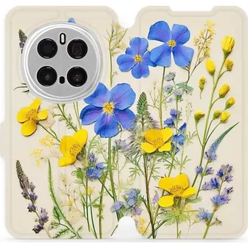 Pouzdro na mobilní telefon Flipové pouzdro Mobiwear - Honor Magic7 Pro 5G - VP41S Modré a žluté kvítky (Knížkové flip pouzdro, obal, kryt na mobil Honor Magic7 Pro 5G - VP41S Modré a žluté kvítky, materiál Umělá kůže + TPU - ochrana 360°, stojánek, silikonová vanička, magnetické)