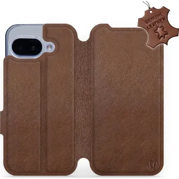 Telefonní příslušenství Kožené flip pouzdro Mobiwear - Google Pixel 9A - Hnědé (Kožené knížkové pouzdro, obal, kryt na mobil Google Pixel 9A, Hnědé, materiál Genuine Leather, ochrana 360°, stojánek, silikonová vanička, magnetické zavírání)