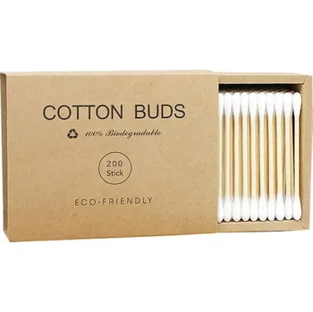 200 ks Bambusové dětské vatové tyčinky do uší a nosu | čistící tyčinky, dětská hygiena - 200 krabic