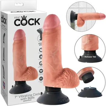 Vibrátor King Cock 7 přísavkový vibrátor (18 cm) - přírodní