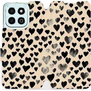 Pouzdro na mobilní telefon Flipové pouzdro Mobiwear - Honor X6b - VA51S Černá srdíčka (Knížkové flip pouzdro, obal, kryt na mobil Honor X6b - VA51S Černá srdíčka, materiál Umělá kůže + TPU - ochrana 360°, stojánek, silikonová vanička, magnetické zavírání)