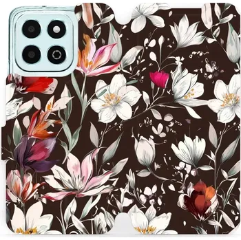 Pouzdro na mobilní telefon Flipové pouzdro Mobiwear - Honor X6b - VP72S Květy na hnědé (Knížkové flip pouzdro, obal, kryt na mobil Honor X6b - VP72S Květy na hnědé, materiál Umělá kůže + TPU - ochrana 360°, stojánek, silikonová vanička, magnetické zavírání)