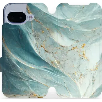 Pouzdro na mobilní telefon Flipové pouzdro Mobiwear - Google Pixel 9A - VP34S Zelenkavý a zlatavý mramor (Knížkové flip pouzdro, obal, kryt na mobil Google Pixel 9A - VP34S Zelenkavý a zlatavý mramor, materiál Umělá kůže + TPU - ochrana 360°, stojánek, silikonová vanička, magnetick