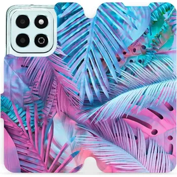 Pouzdro na mobilní telefon Flipové pouzdro Mobiwear - Honor X6b - MG10S Fialové a modré listy (Knížkové flip pouzdro, obal, kryt na mobil Honor X6b - MG10S Fialové a modré listy, materiál Umělá kůže + TPU - ochrana 360°, stojánek, silikonová vanička, magnetické zavírání)