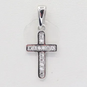 Přívěsek Zlatý přívěsek z bílého zlata se zirkony křížek OP003W (585/1000) 0.6 g