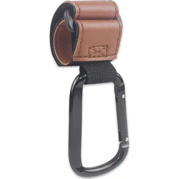 Háčky na kočárek s otočnou hlavou z eko kůže | držák na tašku, kočárkový háček - hnědá 1 ks