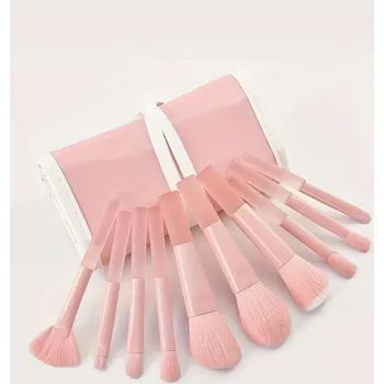 Kosmetický štětec 10 kusů Mini sada štětců na líčení do kabelky | štětce, sada štětců - růžová s taškou