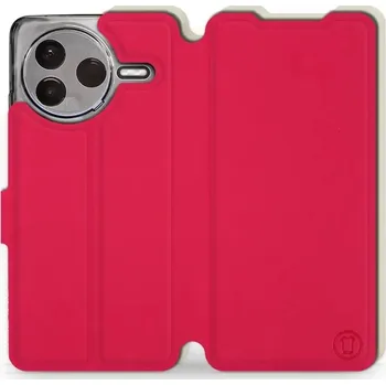 Pouzdro na mobilní telefon Flipové pouzdro Mobiwear Semiš - Xiaomi POCO F7 Pro 5G - Rudé & Béžové (Knížkové semišové flip pouzdro, obal, kryt na mobil Xiaomi POCO F7 Pro 5G - Rudé & Béžové, materiál semiš + TPU, ochrana 360°, stojánek, silikonová vanička, magnetické zavírání)