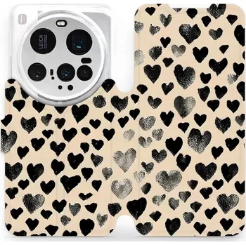 Pouzdro na mobilní telefon Flipové pouzdro Mobiwear - Xiaomi 15 Ultra - VA51S Černá srdíčka (Knížkové flip pouzdro, obal, kryt na mobil Xiaomi 15 Ultra - VA51S Černá srdíčka, materiál Umělá kůže + TPU - ochrana 360°, stojánek, silikonová vanička, magnetické zavírání)