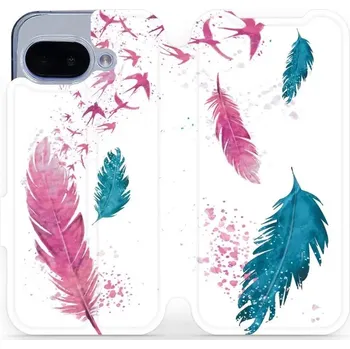 Pouzdro na mobilní telefon Flipové pouzdro Mobiwear - Google Pixel 9A - MR08S Pírka (Knížkové flip pouzdro, obal, kryt na mobil Google Pixel 9A - MR08S Pírka, materiál Umělá kůže + TPU - ochrana 360°, stojánek, silikonová vanička, magnetické zavírání)