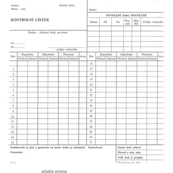 Tiskopis PaM 86 Kontrolní lístek dvojitý