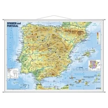 Stiefel Wandkarte Kleinformat Spanien und Portugal, physisch, mit Metallstäben