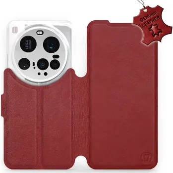 Pouzdro na mobilní telefon Kožené flip pouzdro Mobiwear - Xiaomi 15 Ultra - Tmavě červené (Kožené knížkové pouzdro, obal, kryt na mobil Xiaomi 15 Ultra, Tmavě červené, materiál Genuine Leather, ochrana 360°, stojánek, silikonová vanička, magnetické zavírání)