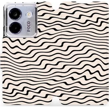Pouzdro na mobilní telefon Flipové pouzdro Mobiwear - Xiaomi POCO M7 Pro 5G - VA62S Vlnky na béžové (Knížkové flip pouzdro, obal, kryt na mobil Xiaomi POCO M7 Pro 5G - VA62S Vlnky na béžové, materiál Umělá kůže + TPU - ochrana 360°, stojánek, silikonová vanička, magnetické zavírání