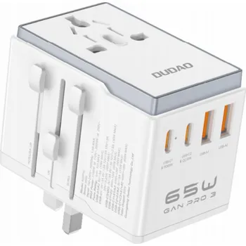 Dudao USB adaptér Dudao A65Pro 65W cestovní adaptér EU / US / JP / AUS / UK 2x USB-C 2x USB-A - bílý