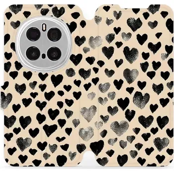 Pouzdro na mobilní telefon Flipové pouzdro Mobiwear - Honor Magic7 Pro 5G - VA51S Černá srdíčka (Knížkové flip pouzdro, obal, kryt na mobil Honor Magic7 Pro 5G - VA51S Černá srdíčka, materiál Umělá kůže + TPU - ochrana 360°, stojánek, silikonová vanička, magnetické zavírání)