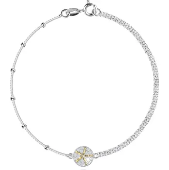 Náramek Dvojitý náramek ze stříbra 925 - hvězdice zlaté barvy, kruh, čiré zirkony