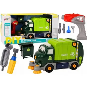 autíčko LeanToys Popelářské auto Kreslená hračka Kroutící se Pohyblivá DIY Zelená