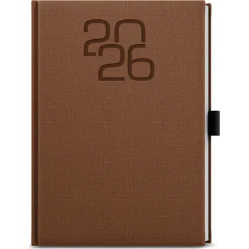 Diář Baloušek, s.r.o. TÝDENNÍ DIÁŘ OSKAR A5 FABRIC HNĚDÁ S POUTKEM 2026 - BTO27