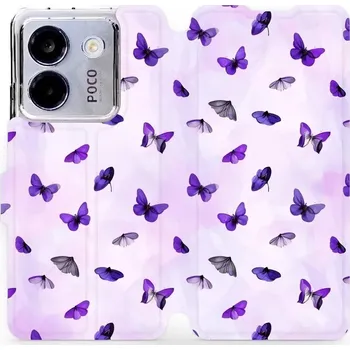 Pouzdro na mobilní telefon Flipové pouzdro Mobiwear - Xiaomi POCO M7 Pro 5G - VP76S Fialoví motýlci (Knížkové flip pouzdro, obal, kryt na mobil Xiaomi POCO M7 Pro 5G - VP76S Fialoví motýlci, materiál Umělá kůže + TPU - ochrana 360°, stojánek, silikonová vanička, magnetické zavírání