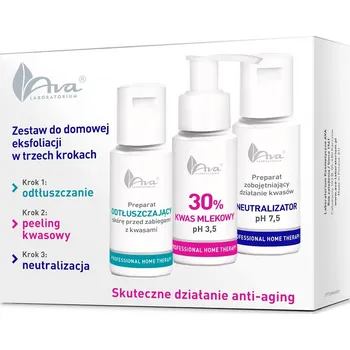 Pleťový krém AVA LABORATORIUM_SET Domácí peelingová sada Odmašťovač 50ml + kyselina mléčná 30% 50ml + neutralizátor 50ml