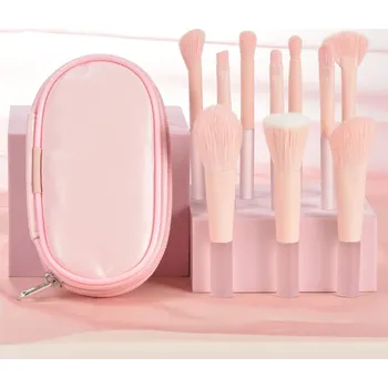Kosmetický štětec 10 kusů Mini sada štětců na líčení do kabelky | štětce, sada štětců - s růžovou taškou
