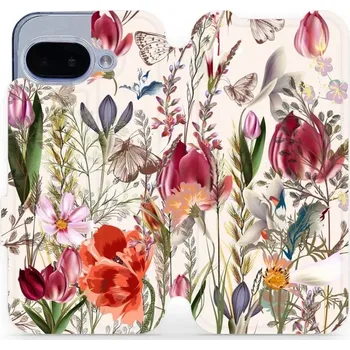 Pouzdro na mobilní telefon Flipové pouzdro Mobiwear - Google Pixel 9A - MP01S Rozkvetlá louka (Knížkové flip pouzdro, obal, kryt na mobil Google Pixel 9A - MP01S Rozkvetlá louka, materiál Umělá kůže + TPU - ochrana 360°, stojánek, silikonová vanička, magnetické zavírání)