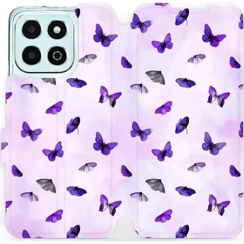 Pouzdro na mobilní telefon Flipové pouzdro Mobiwear - Honor X6b - VP76S Fialoví motýlci (Knížkové flip pouzdro, obal, kryt na mobil Honor X6b - VP76S Fialoví motýlci, materiál Umělá kůže + TPU - ochrana 360°, stojánek, silikonová vanička, magnetické zavírání)