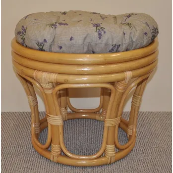 Taburet Ratanový taburet s polstrem - levandule - Ratanový taburet s polstrem - levandule