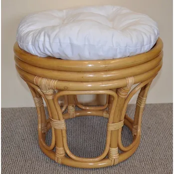 Taburet Ratanový taburet s bílým polstrem - Ratanový taburet s bílým polstrem