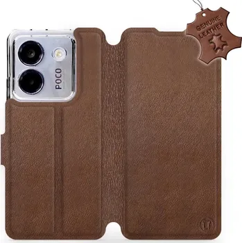 Pouzdro na mobilní telefon Kožené flip pouzdro Mobiwear - Xiaomi POCO M7 Pro 5G - Hnědé (Kožené knížkové pouzdro, obal, kryt na mobil Xiaomi POCO M7 Pro 5G, Hnědé, materiál Genuine Leather, ochrana 360°, stojánek, silikonová vanička, magnetické zavírání)