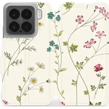 Pouzdro na mobilní telefon Flipové pouzdro Mobiwear - Xiaomi 15 - MD03S Tenké rostlinky s květy (Knížkové flip pouzdro, obal, kryt na mobil Xiaomi 15 - MD03S Tenké rostlinky s květy, materiál Umělá kůže + TPU - ochrana 360°, stojánek, silikonová vanička, magnetické zavírání)