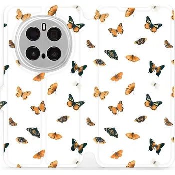 Pouzdro na mobilní telefon Flipové pouzdro Mobiwear - Honor Magic7 Pro 5G - VP77S Oranžoví motýlci (Knížkové flip pouzdro, obal, kryt na mobil Honor Magic7 Pro 5G - VP77S Oranžoví motýlci, materiál Umělá kůže + TPU - ochrana 360°, stojánek, silikonová vanička, magnetické zavírání)