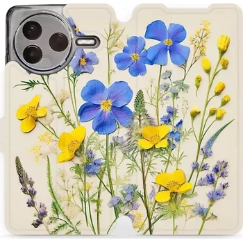 Pouzdro na mobilní telefon Flipové pouzdro Mobiwear - Xiaomi POCO F7 Pro 5G - VP41S Modré a žluté kvítky (Knížkové flip pouzdro, obal, kryt na mobil Xiaomi POCO F7 Pro 5G - VP41S Modré a žluté kvítky, materiál Umělá kůže + TPU - ochrana 360°, stojánek, silikonová vanička, magnetick