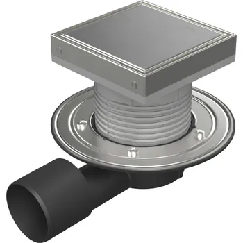 Odvodňovací žlab Podlahová vpusť boční D50/75 NEPTUN, nerez příruba, rámeček, mřížka STEEL 150