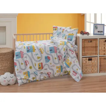 Povlečení Brotex Krepové dětské povlečení do malé postýlky 90x135, 45x60 cm Městečko Zapínání: nitěný knoflík