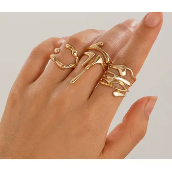 Prsten B-TOP Moderní prsteny inspirované tekoucí lávou – sada 4 ks Zlatá