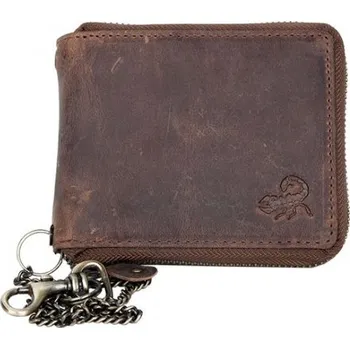 Kožená peněženka se škorpionem dokola na kovový zip s řetězem