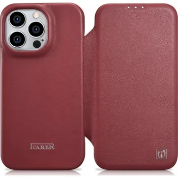 Pouzdro na mobilní telefon iCarer iCarer CE Premium Leather Folio Case pro iPhone 14 Pro, kožené pouzdro s magnetickým flipem MagSafe, červené (WMI14220714-RD)