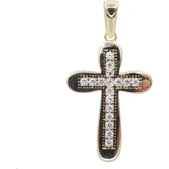 Přívěsek Zlatý přívěsek se zirkony křížek OP037 (585/1000) 1.05 g